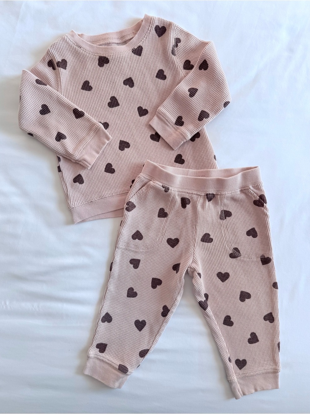 Carter's Organic Cotton Waffle outfit Sweatshirt & Pants Set pink hearts 12M